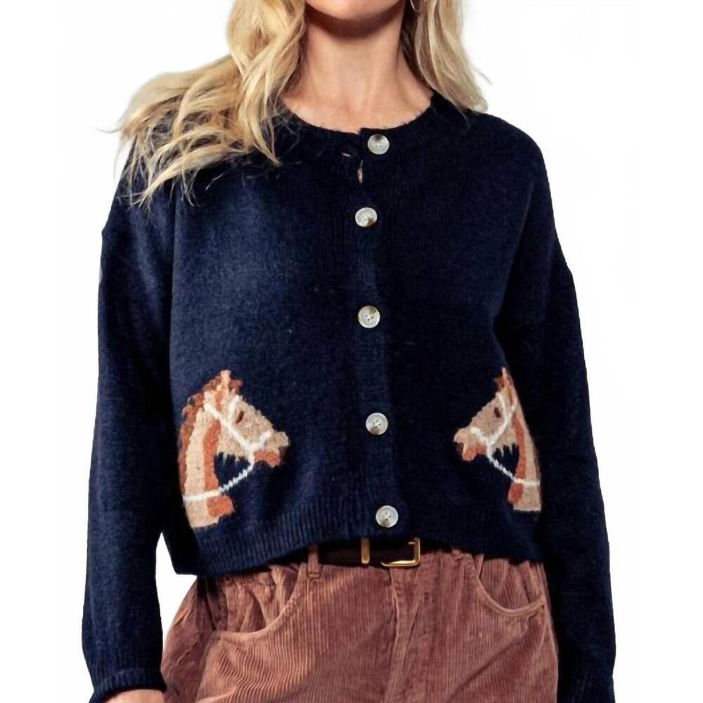 NEW TREND:NOTES horse relaxed cardigan in blue